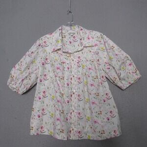 Crown‎ & Ivy Top Large Floral Cottage Core Prairie Puff Sleeve Button Up Boho